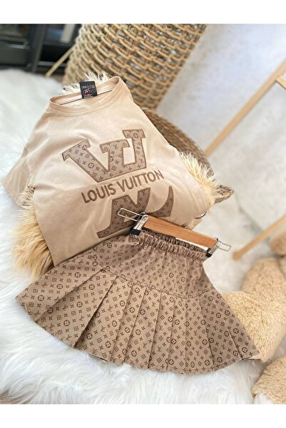 Uslukids LOUIS VUITTON KIZ NAKIŞLI ETEKLİ TAKIM