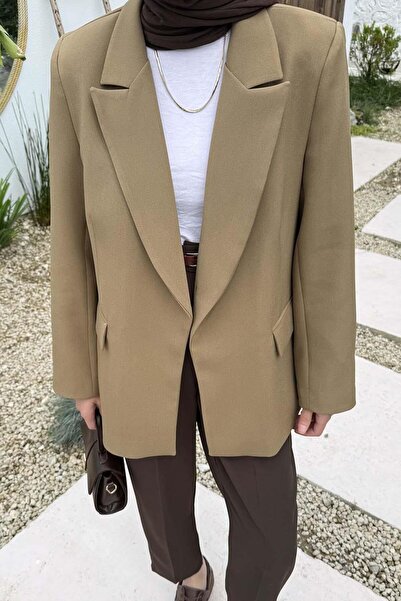 lamelif Striped Lined Hijab Jacket Khaki