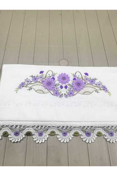 Peacock منشفة مطرزة يدويًا ومزخرفة بالدانتيل 50×90 سم من القطن الفاخر 240 جرام