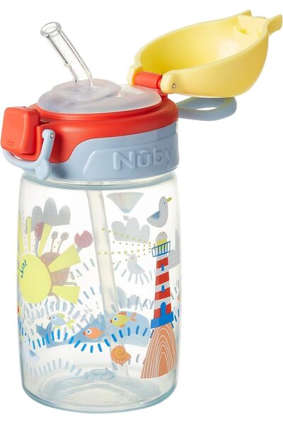 Nuby Super Straw Water Bottle – Spill-Proof Cup for Toddlers | 360 ml / 12 oz | Easy Grip Handle