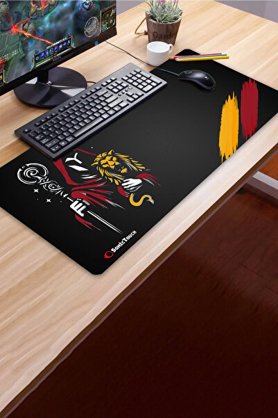 SonicTouch Lion Guardian Yellow Red Seamless Smooth Liquid-Proof XXL Gamer Keyboard Mousepad 40X90Cm