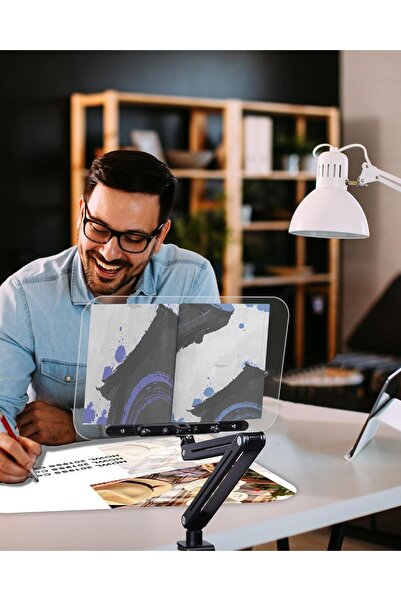 Coverzone Kitap & Tablet Standı Masa Kenarı Kelepçeli, 360° Döner, 87.5cm Ayarlı, Şeffaf Akrilik Panel | P87