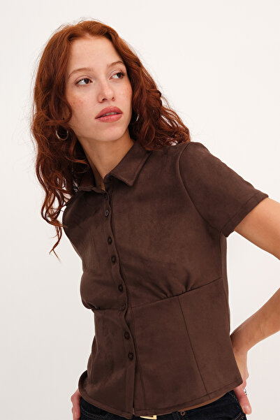 Addax Κοντομάνικο πουκάμισο σουέτ με κουμπιά G17636