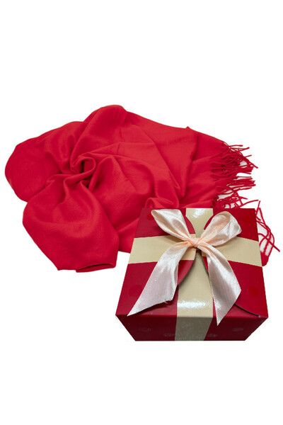FashionForYou Shawl scarf, made of thick cashmere material, in gift box, Red, 180x75 cm, 180x75