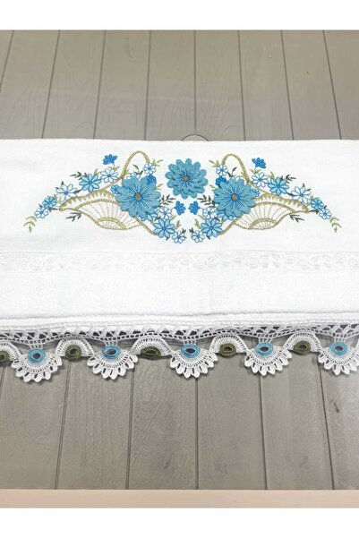 Peacock منشفة مطرزة يدويًا ومزخرفة بالدانتيل 50×90 سم من القطن الفاخر 240 جرام