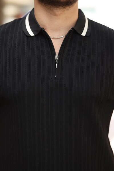 Wear Up Ανδρικό κοντομάνικο μπλουζάκι με φερμουάρ με λεπτομέρεια γιακά και μανίκια