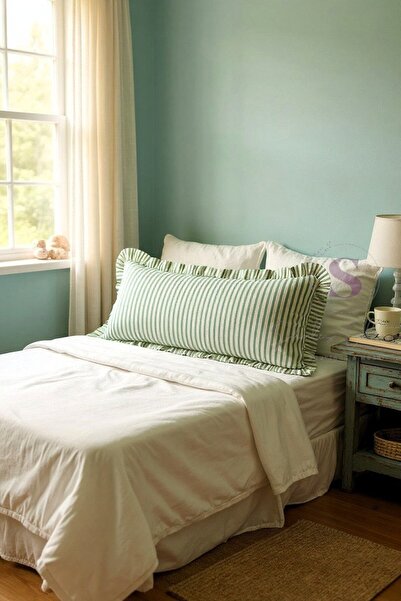 shules collection وسادة زخرفية طويلة بنمط اسكندنافي مموج باللون الأخضر الفاتح مقاس 40×100 (مع حشوة داخلية)