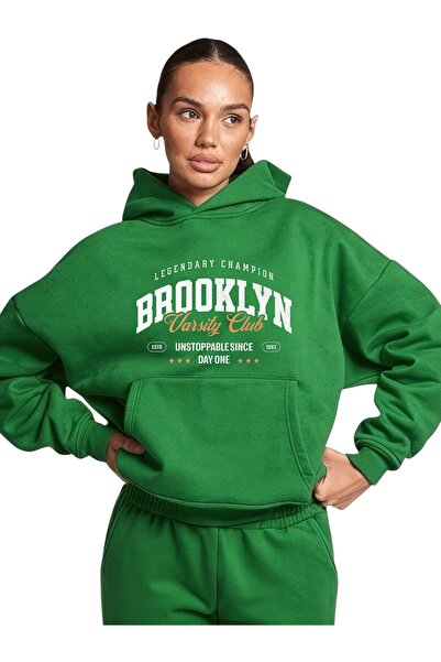 ArtYus سويت شيرت بقلنسوة كبير الحجم من القطن المطبوع بألوان بروكلين للجنسين