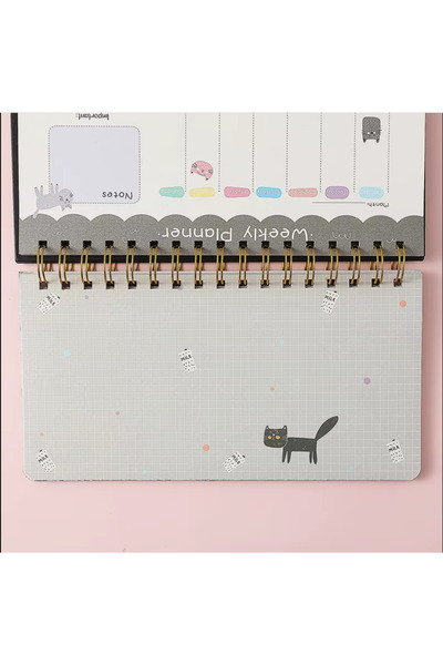 BABUN Pastel Color Cat Colorful Page Ring Binder Horizontal Desktop Weekly Planner Notebook Agenda 52 Weeks