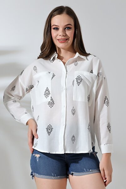 Lir Women's Patterned Flam Half Sleeve Shirt Black 71429