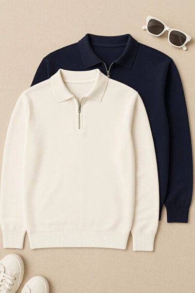 SILVANO سترة شتوية فضفاضة للرجال بسحاب نصفي مكونة من قطعتين