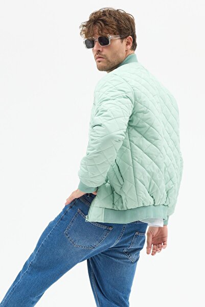 Polo State Men's Quilted Slim Fit Diamond Patterned Coat Jacket Water Green