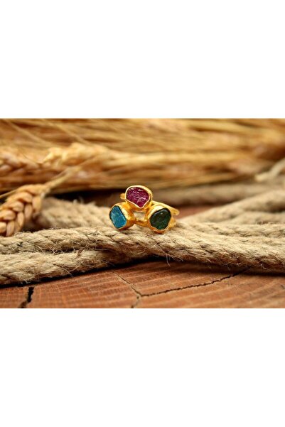 alpsilverart 925 Ayar Gümüş Ham Yakut, Apatit ve Peridot Taşlı El İşi Yüzük |...