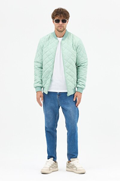 Polo State Men's Quilted Slim Fit Diamond Patterned Coat Jacket Water Green