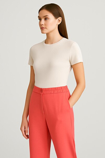 Ekol Kadın Beli Lastikli Cepli Pantolon 1688 mercan