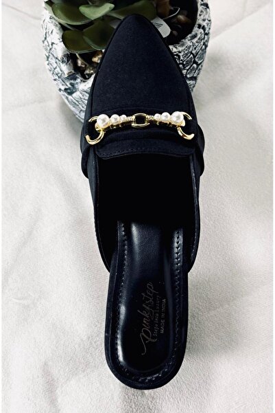 Generic Women’s Block Heel Mules with Pearl Chain – Elegant Slip-On Loafers (Sizes 37–42)