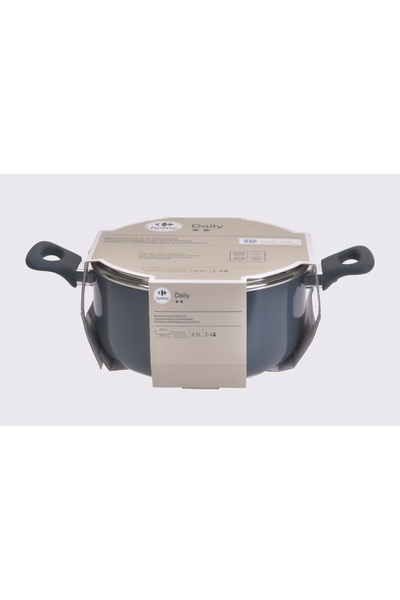 Carrefour Home Carrefour Home saucepan with lid, aluminum/glass, 24 cm, 4.5 L, Gray