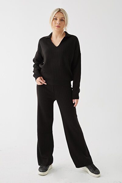 Fashion Friends Polo Neck Knitwear Set Black