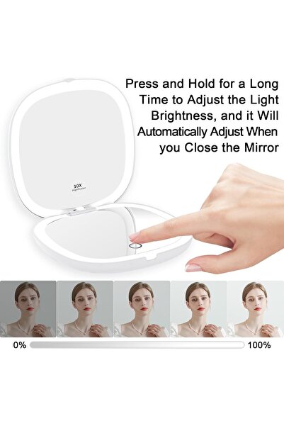 Generic LED Pocket Mirror USB Rechargeable, 3 Color Lighting Dimmable Touch Sensor Travel Size