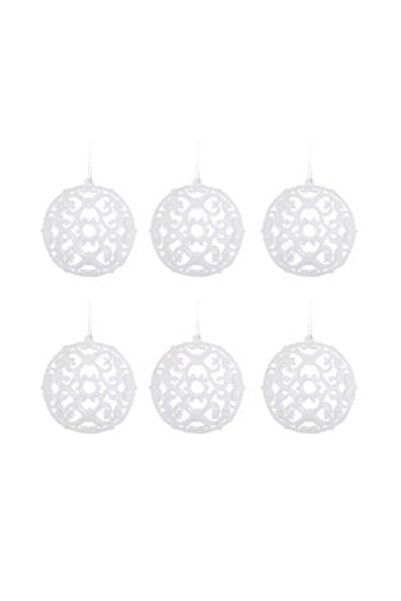 OEMN Christmas Tree Baubles White Glitter Ø6 cm - Set of 6