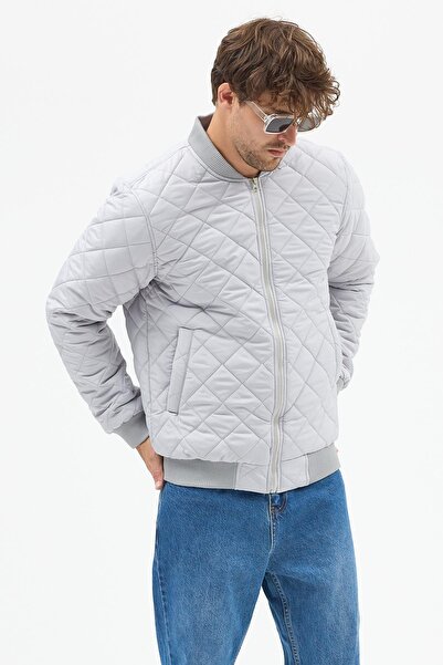 Polo State Erkek Kapitone Slim Fit Baklava Desenli Mont Ceket Gri