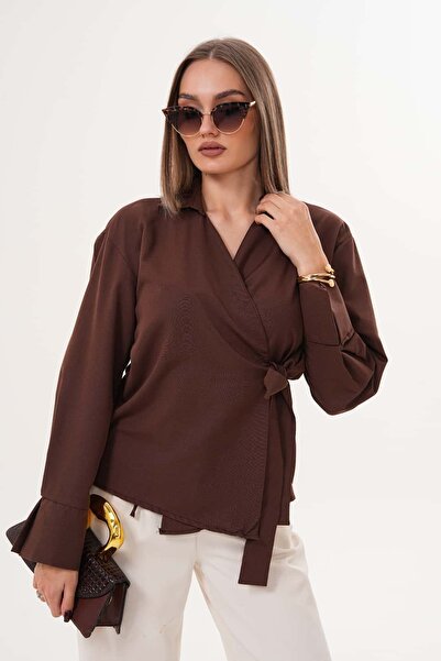 Laressi Flat-Front Kimono Shirt with Tie Front