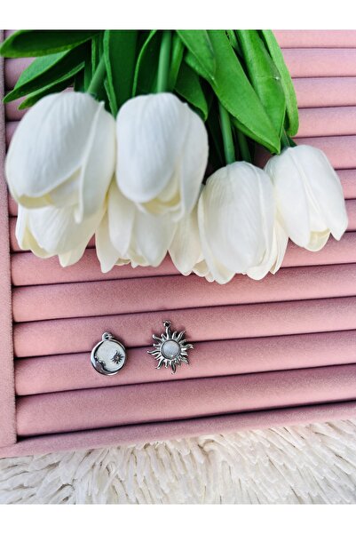 Gleemy accesories 316&L zirkon taşlı hilal ay-mineli güneş 2'li kolye ucu set