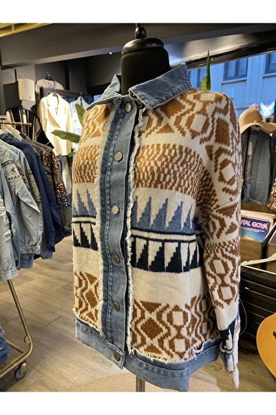 QUSİ Women's Long Sleeve Denim Detailed Buttoned Cotton New Season Winter Sweater