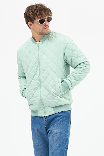 Polo State Men's Quilted Slim Fit Diamond Patterned Coat Jacket Water Green