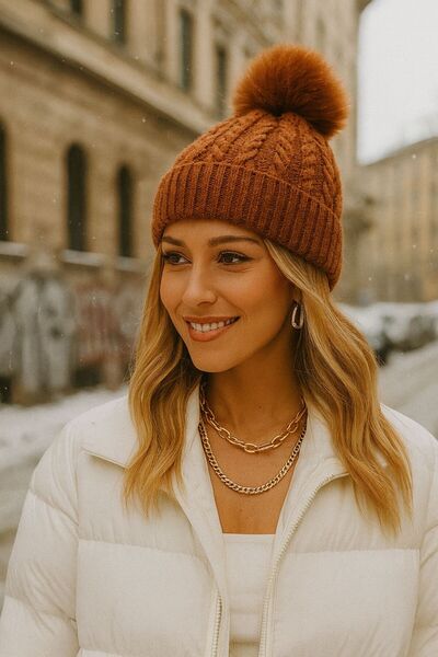 FELLMENS Tricotaj din cărămidă, tricotat, cu pompon, pentru femei