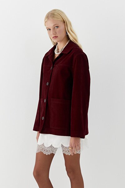 MARKALİSTE Pocket Detailed Suede Jacket Burgundy
