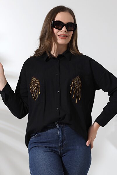 Lir Women's Embroidery Detailed Long Sleeve Shirt Black 71422