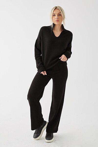 Fashion Friends Polo Neck Knitwear Set Black