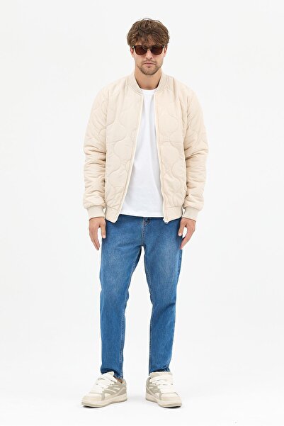 Polo State Men's Quilted Lined Coat Jacket Ecru