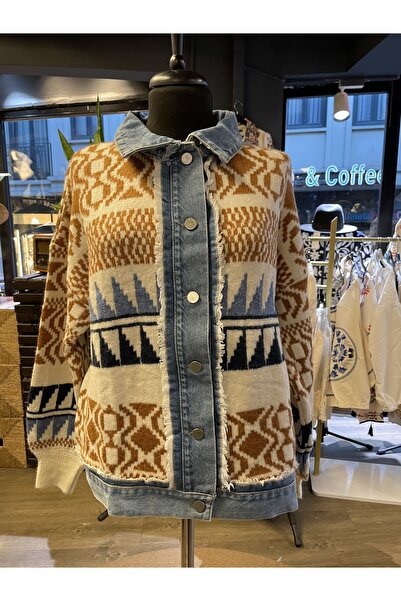 QUSİ Women's Long Sleeve Denim Detailed Buttoned Cotton New Season Winter Sweater