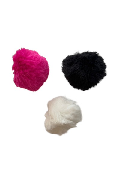 Kalben Kumaş 7 cm Long Furry Big Rabbit Pompom 3 Pieces