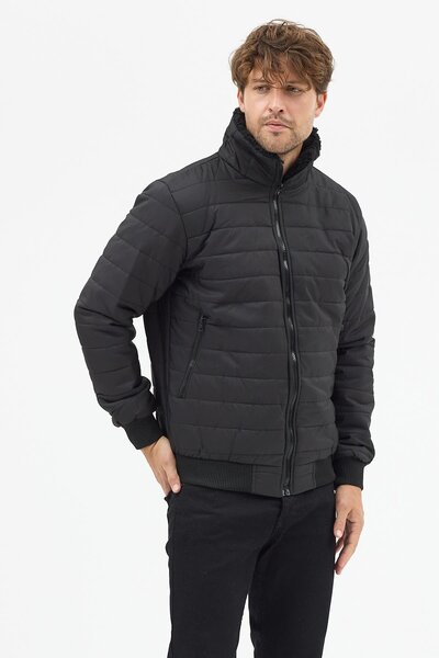 Polo State Ανδρικό μπουφάν με καπιτονέ επένδυση με γιακά φλις μαύρο
