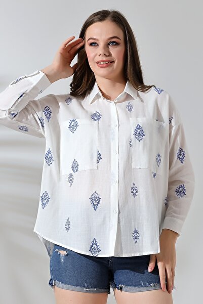 Lir Women's Patterned Flam Half Sleeve Shirt Blue 71429