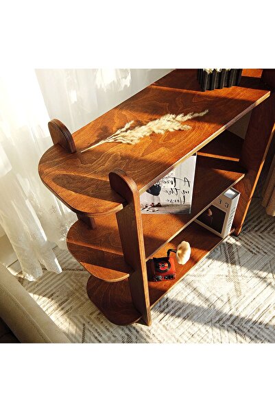 Vera Concept Home Modern Dekoratif Üç Raflı Geçirmeli Ahşap Kitaplık Kahve Kö...