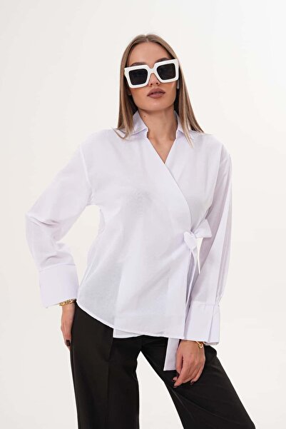 Laressi Flat-Front Kimono Shirt with Tie Front