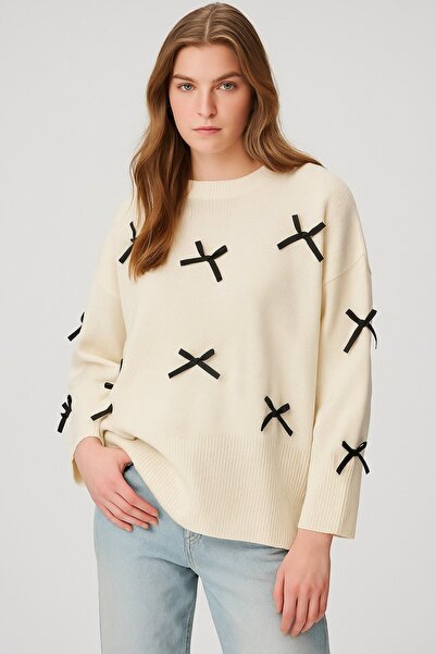 HAKKE Acrylic Bow Detail Knitwear Tunic