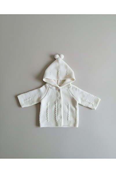 VEYCAN Hooded Patterned Knitwear Baby Cardigan with Pompom Ear Detail