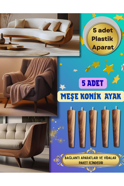 yılmaz ahşap 12cm Oak-Ham Armchair&Base Legs-5 Pieces