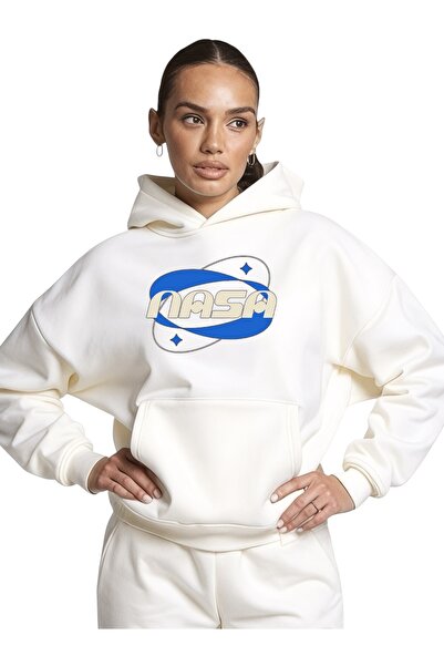 ArtYus سويت شيرت بقلنسوة كبير الحجم من القطن مطبوع عليه ألوان خاصة من ناسا لل...