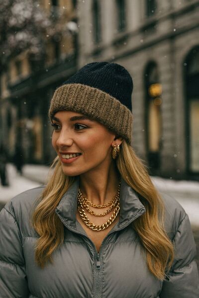 FELLMENS Beretă de damă cu detalii maro negru