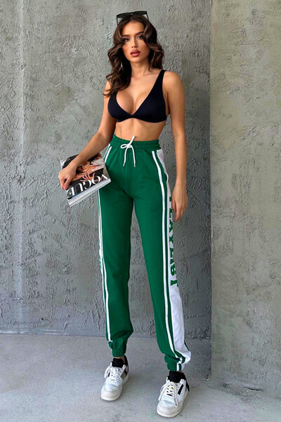 FashionForYou Pantaloni sport Playlist, cu imprimeu bicolor si banda elastica...