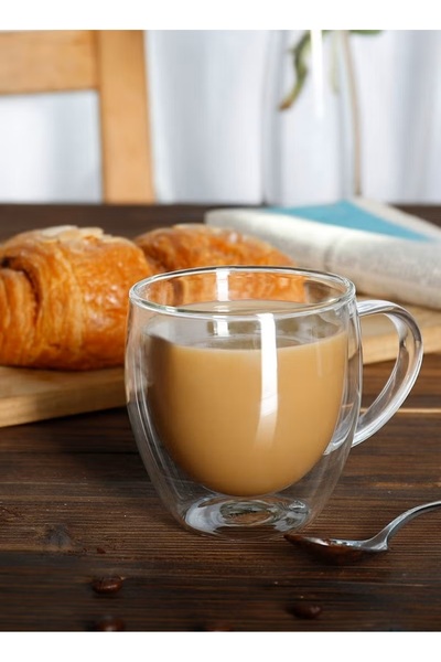 Eworld 2-Pack Double Wall Glass Cups with Handle – Insulated Coffee & Tea Mugs, 250ml, 350ml & 450ml