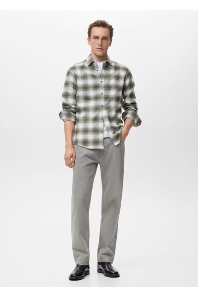 MANGO Man %100 pamuklu flanel kareli gömlek