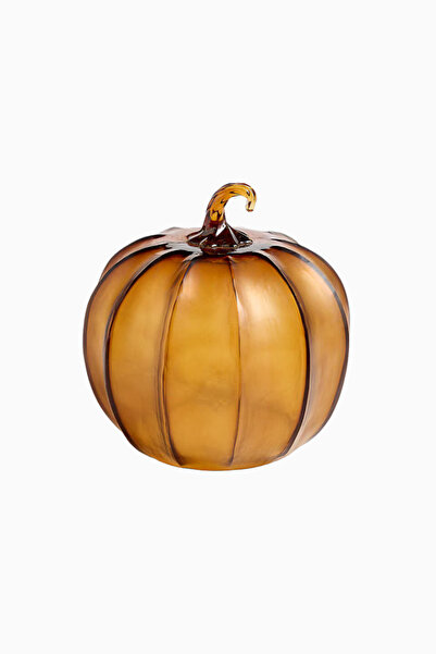 Crate & Barrel Amber Küçük Cam Balkabağı, Şık ve El Yapımı Sonbahar Dekoru