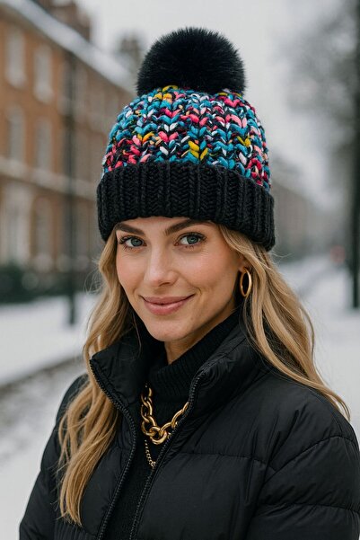 FELLMENS قبعة نسائية سوداء محبوكة